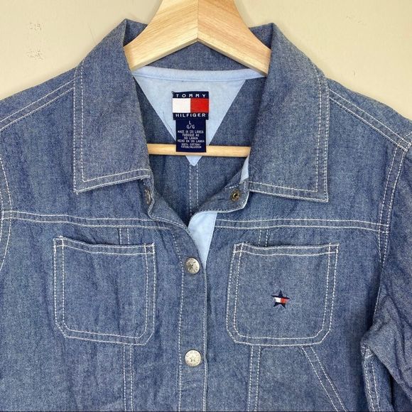 Tommy Hilfiger Chambray snap up jacket size Large - Picture 2 of 9